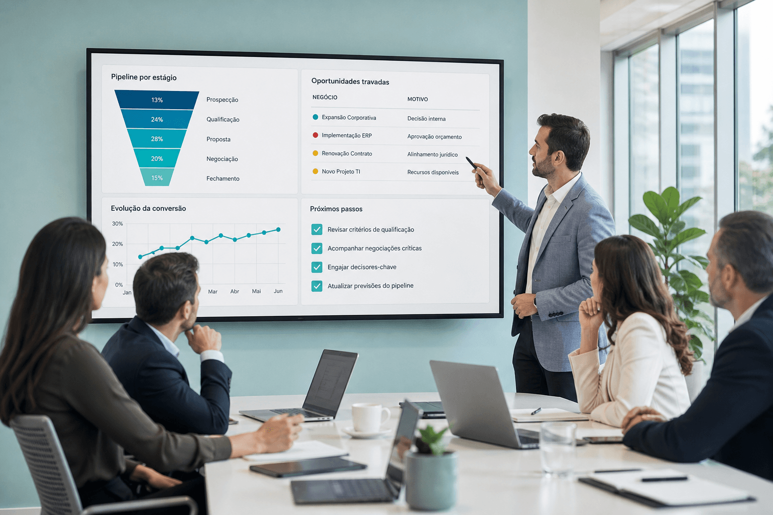 Liderança comercial com dashboard e pipeline: como decidir mais cedo