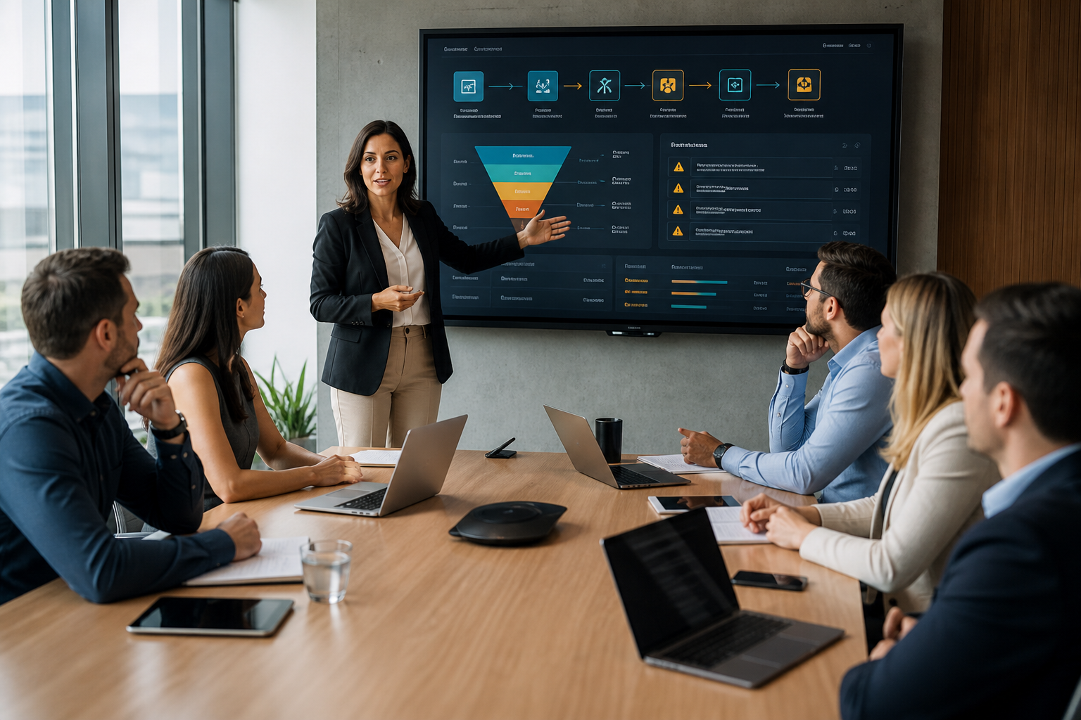 Equipe revisando diagnóstico de CRM e gargalos comerciais