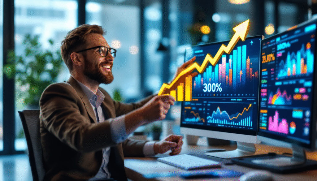 homem de barba com óculos olhando os gráficos de como aumentar as vendas em 300%